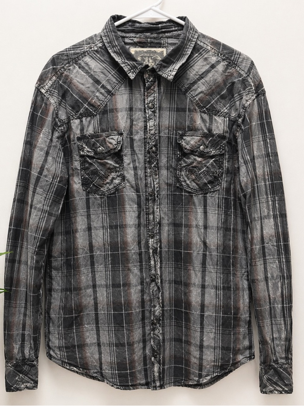 BKE Men's Black and Gray Plaid Button-Down Shirt